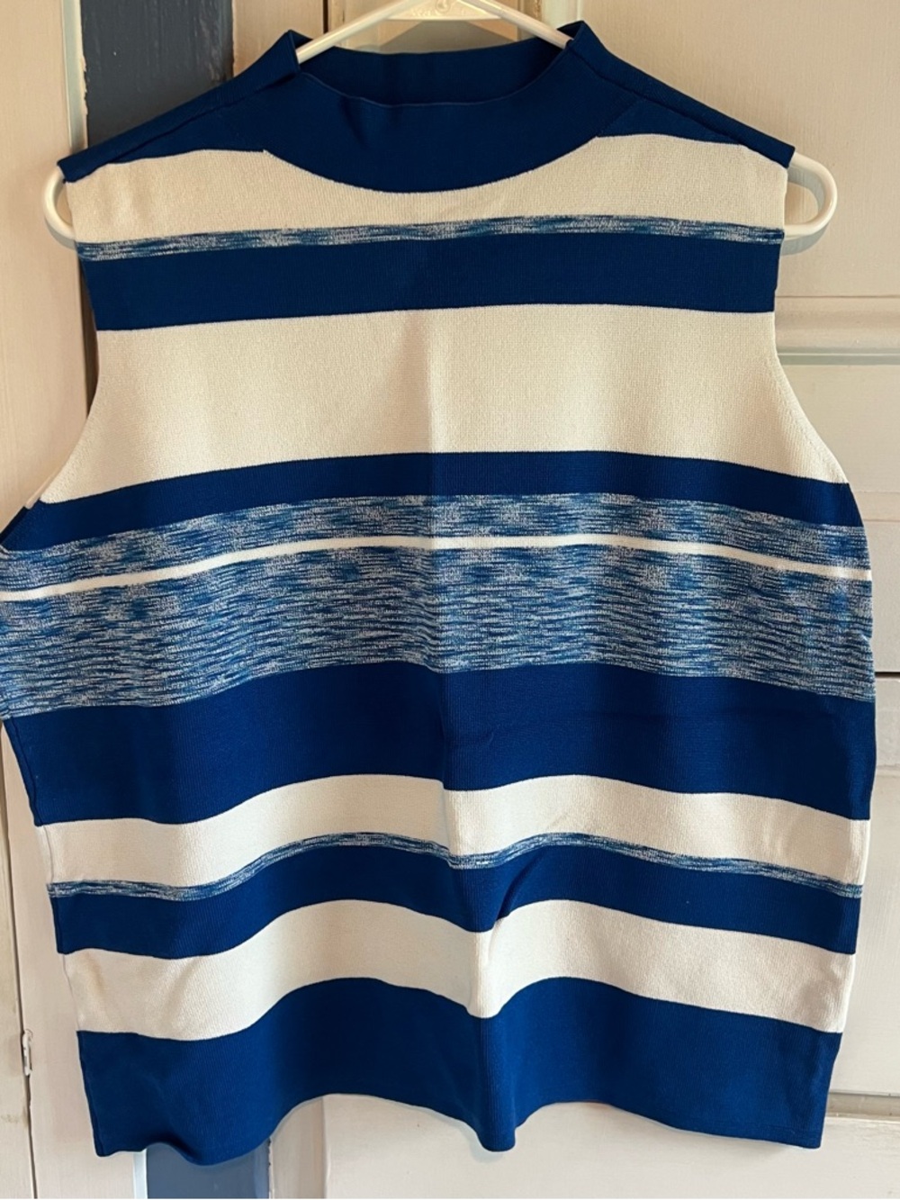 Nine West Navy and Cream Striped Knit Shell